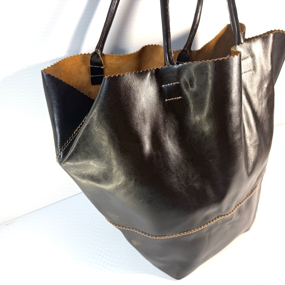 TAMBU Brown Leather Handmade Floppy Market Tote Bag Purse - Picture 13 of 14